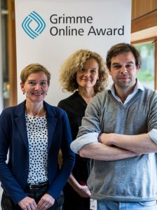 Das Team hinter “Meer entdecken!" Katja Dünnebacke (l.), Ann-Christin Hornberger, Max Mönch bei der Bekanntgabe der Nominierungen zum Grimme Online Award. Foto: Grimme-Institut / Arkadiusz Goniwiecha