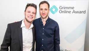 Redakteur Christian Karch und Executive Producer David Steinberger von "Bohemian Browser Ballett" bei der Bekanntgabe der Nominierungen zum Grimme Online Award 2018. Foto: Rainer Keuenhof / Grimme-Institut