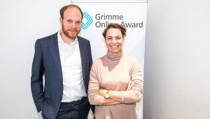 Philip Faible und Maria Exner bei der Bekanntgabe der Nominierung zum Grimme Online Award 2018; Foto: Rainer Keuenhof/ Grimme-Institut