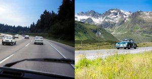 Beispiel UX vs. Usability-Metapher: Links eine Autobahn, recht ein Auto auf einer Landstraße