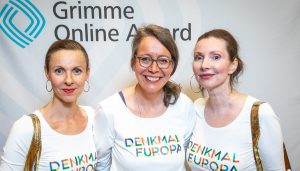 Anne Lachmut (links), Heike Schwalm (mitte) und Anke M. Leitzgen (rechts) bei der Bekanntgabe der Nominierten für den Grimme Online Award 2019. Foto: Rainer Keuenhof / Grimme-Institut