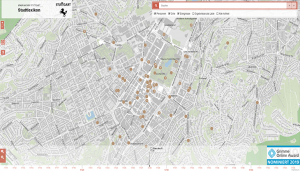 Screenshot: "Stadtlexikon Stuttgart" mit Zeitleiste, Karte und Suchfunktion