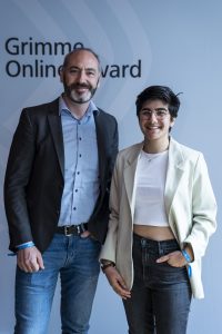 Shahrzad Golab und Prof. Michael Schwertel bei der Bekanntgabe der Nominierten. Foto: Arkadiusz Goniwiecha / Grimme-Institut